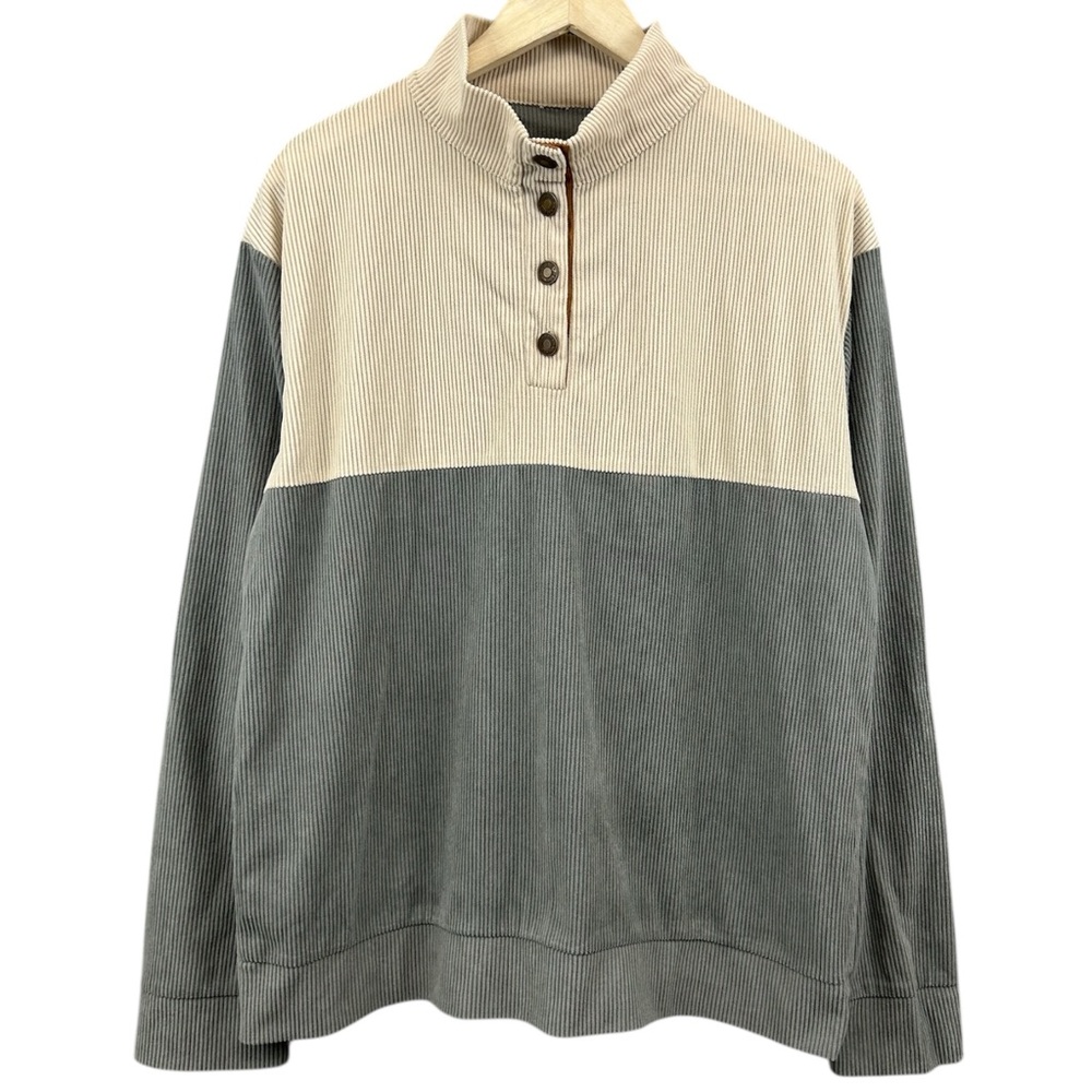 Corduroy Pullover Colour Block 1/4 Button Long Sleeve Size Large